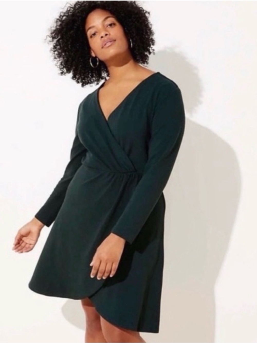 LOFT Dark Green Long Sleeve Wrap Dress